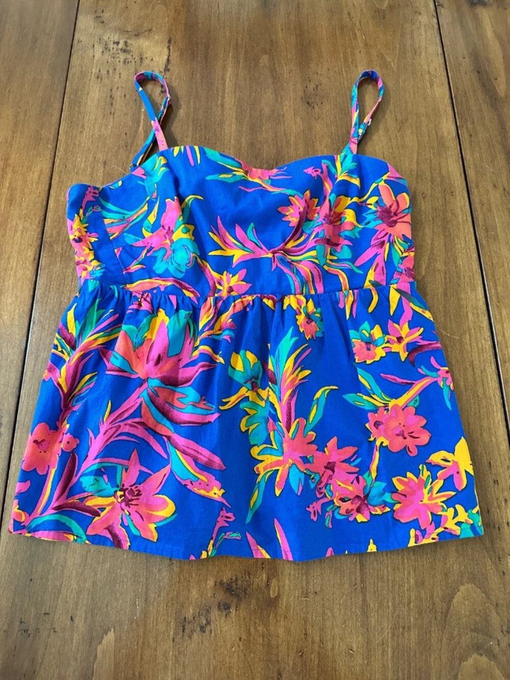 J Crew Womens Blue Floral Corset Cami Top Cotton Stretch Y2K Tropical Size 0